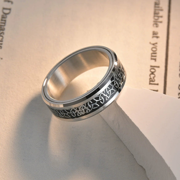 Men's Trendy Titanium Steel Ring With Scandinavian Viking Celtic Triangle Knot Dripping Oil Design Letters Numbers Text Pattern
