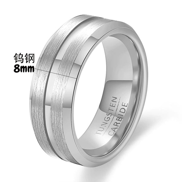Men's Twotone Black Geometric Tungsten Steel Ring With Electroplated Finish Fashion Jewelry Wholesale