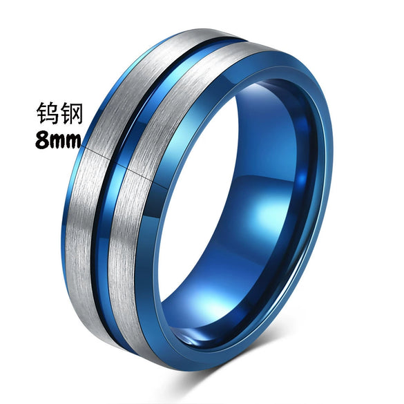 Men's Twotone Tungsten Steel Ring With Grooved Brushed Finish Geometric Design And Electroplated Detail For Wholesale Accessories