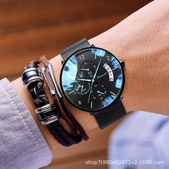 Men's Ultrathin Automatic Mechanical And Quartz Watch Alloy Case Stainless Steel Strap Round Dial Mineral Strengthened Glass Mirror Printed Logo Luminous Waterproof