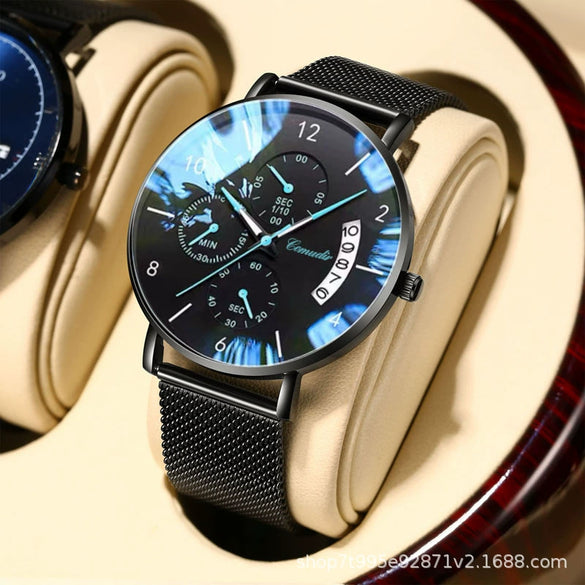 Men's Ultrathin Automatic Mechanical And Quartz Watch Alloy Case Stainless Steel Strap Round Dial Mineral Strengthened Glass Mirror Printed Logo Luminous Waterproof