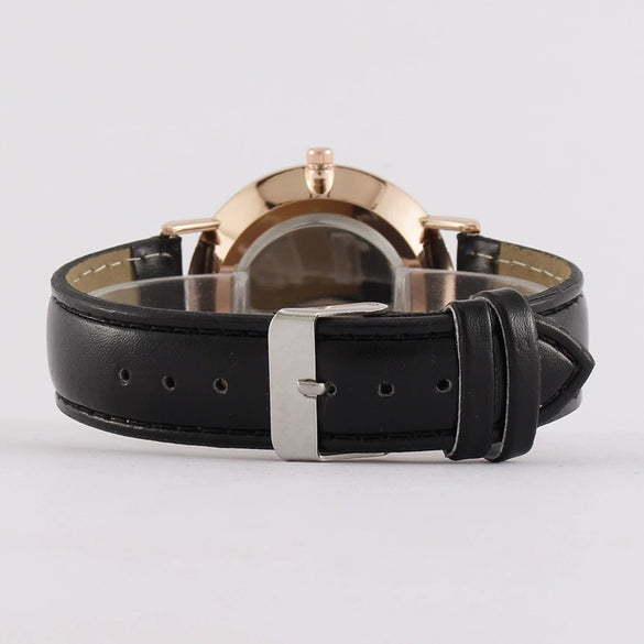 Men's Ultrathin Simple Quartz Watch With Imitation Leather Strap And Stainless Steel Clasp In Round Shape