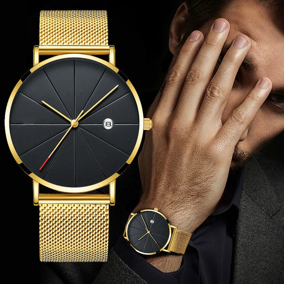 Men's Ultrathin Trendy Quartz Watch Alloy Case Imitation Leather Strap Stainless Steel Clasp Round Dial Leisure Style