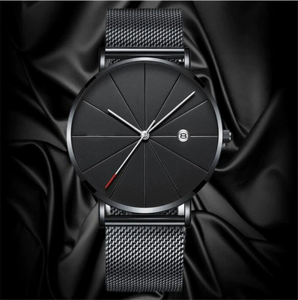 Men's Ultrathin Trendy Quartz Watch Alloy Case Imitation Leather Strap Stainless Steel Clasp Round Dial Leisure Style