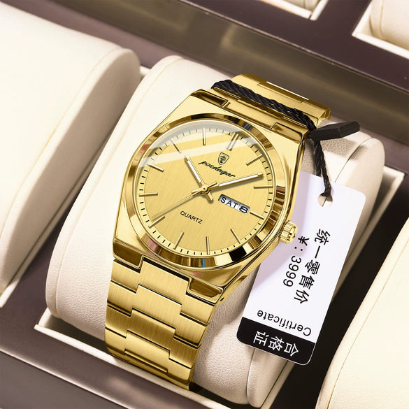 Men's Ultrathin Waterproof Luminous Quartz Watch Stainless Steel Strap Alloy Case Mineral Strengthened Glass Mirror Round Dial Leisure Style