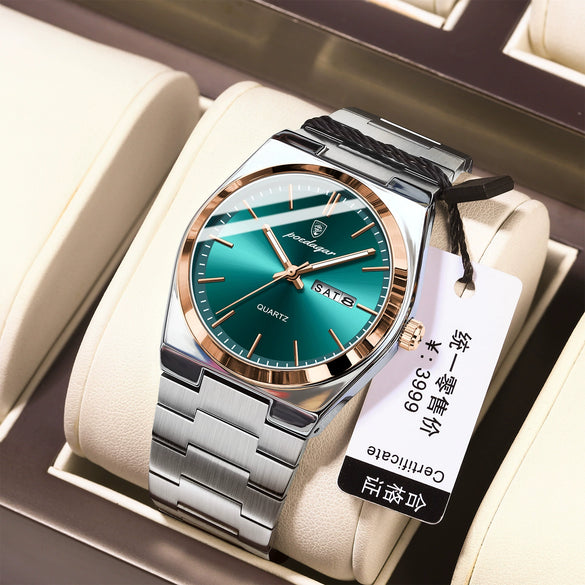 Men's Ultrathin Waterproof Luminous Quartz Watch Stainless Steel Strap Alloy Case Mineral Strengthened Glass Mirror Round Dial Leisure Style