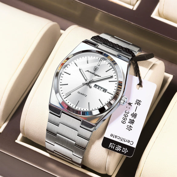 Men's Ultrathin Waterproof Luminous Quartz Watch Stainless Steel Strap Alloy Case Mineral Strengthened Glass Mirror Round Dial Leisure Style