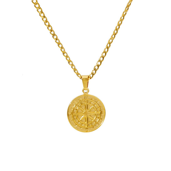 Men's Viking Nordic Style Metallic Compass Pendant Necklace With Ochain And Electroplating