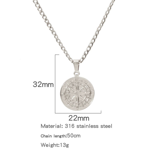 Men's Viking Nordic Style Metallic Compass Pendant Necklace With Ochain And Electroplating