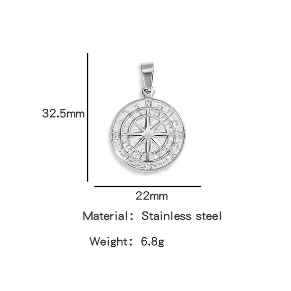 Men's Viking Nordic Style Stainless Steel Metallic Compass Pendant Necklace With Dripping Oil Design