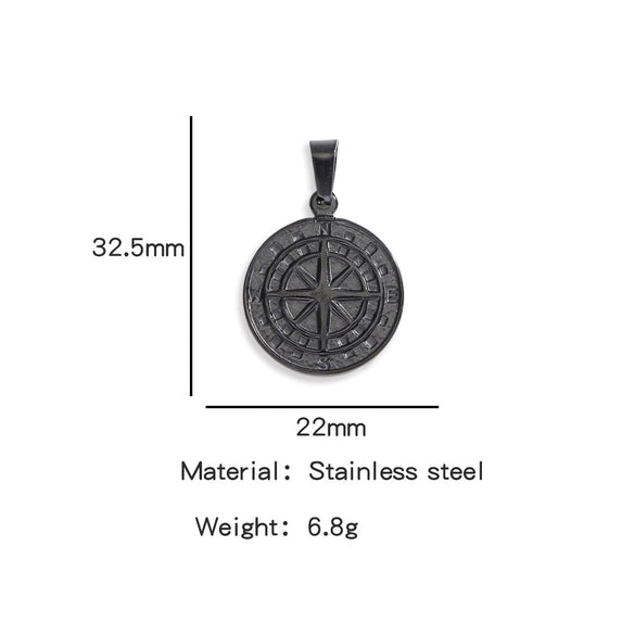 Men's Viking Nordic Style Stainless Steel Metallic Compass Pendant Necklace With Dripping Oil Design