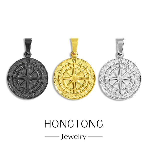 Men's Viking Nordic Style Stainless Steel Metallic Compass Pendant Necklace With Dripping Oil Design