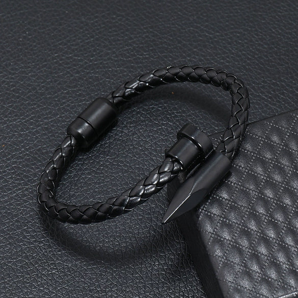 Men's Vintage Geometric Alloy Leather Rope Handmade Bracelet With Magnet Buckle