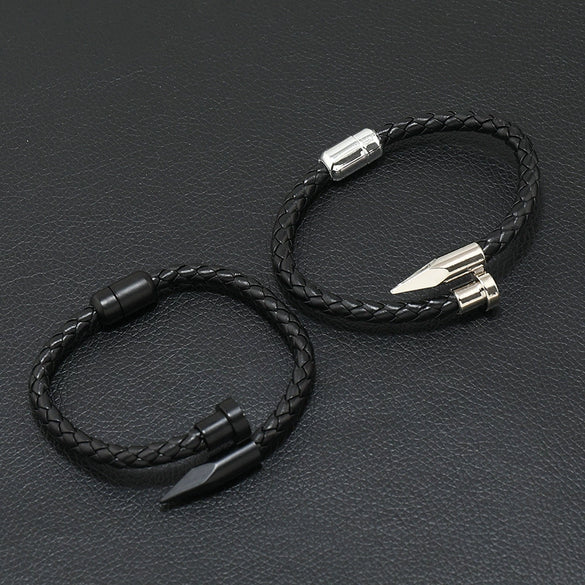 Men's Vintage Geometric Alloy Leather Rope Handmade Bracelet With Magnet Buckle