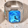 Men's Vintage Geometric Titanium Steel Electroplated Ice Blue Rhinestone Ring