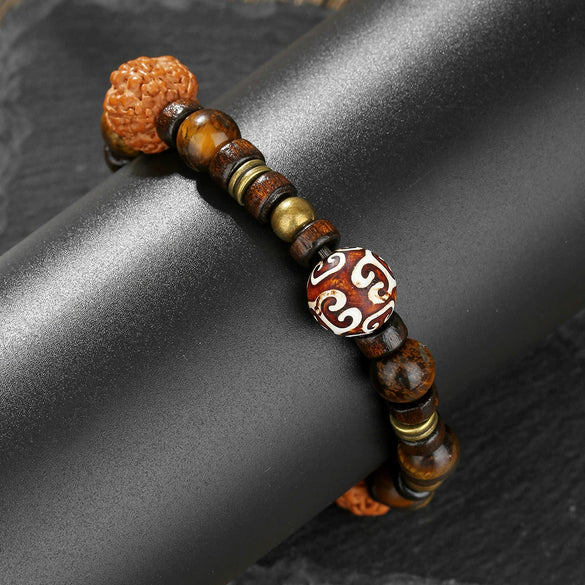 Men's Vintage Handmade Geometric Wooden Beads Alloy Bracelet Jewelry