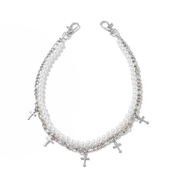 Men's Waist Chain Pendant Pearl Cross Metal Purely Handmade