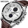 Men's Watch Alloy Case Leather Strap Mineral Strengthened Glass Mirror Multi Functional Sports Watch