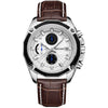 Men's Watch Alloy Case Leather Strap Mineral Strengthened Glass Mirror Multi Functional Sports Watch