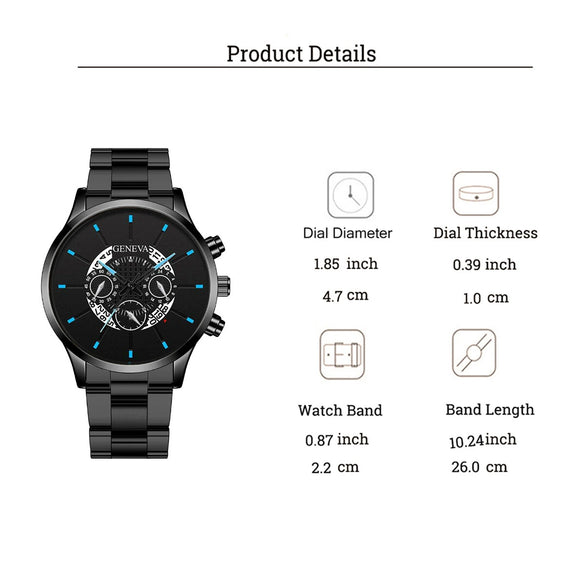 Men's Watch Alloy Case Stainless Steel Band Rectangular Dial Business Fashion Quartz Watch