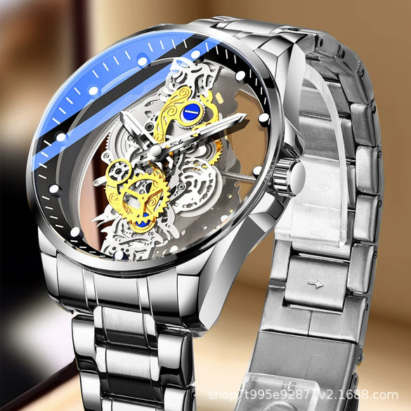 Men's Watch Alloy Case Stainless Steel Strap Round Dial Business Style Waterproof Luminous
