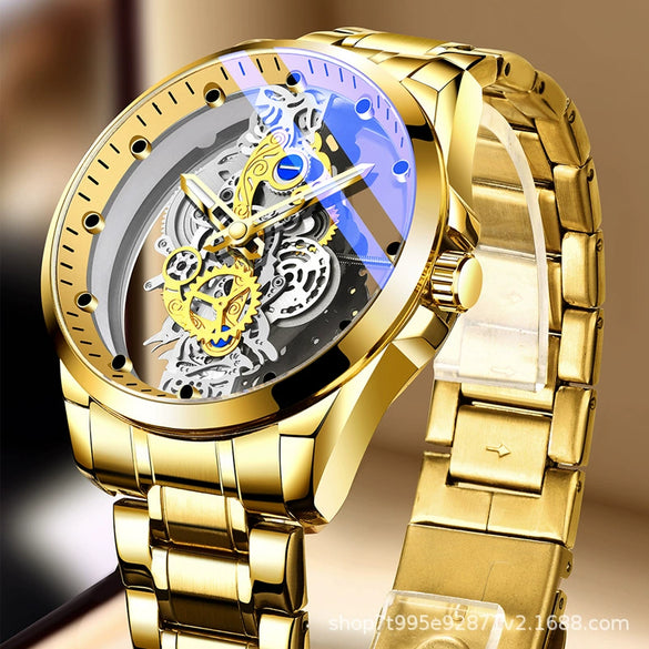 Men's Watch Alloy Case Stainless Steel Strap Round Dial Business Style Waterproof Luminous