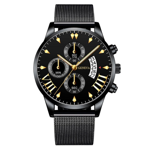 Men's Watch Alloy Case Stainless Steel Strap Round Dial Business Style