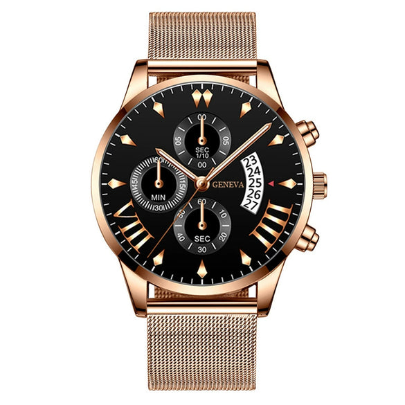Men's Watch Alloy Case Stainless Steel Strap Round Dial Business Style