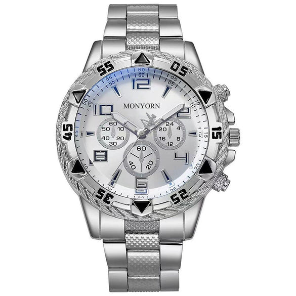 Men's Watch Alloy Case Stainless Steel Strap Round Dial Quartz Business Style