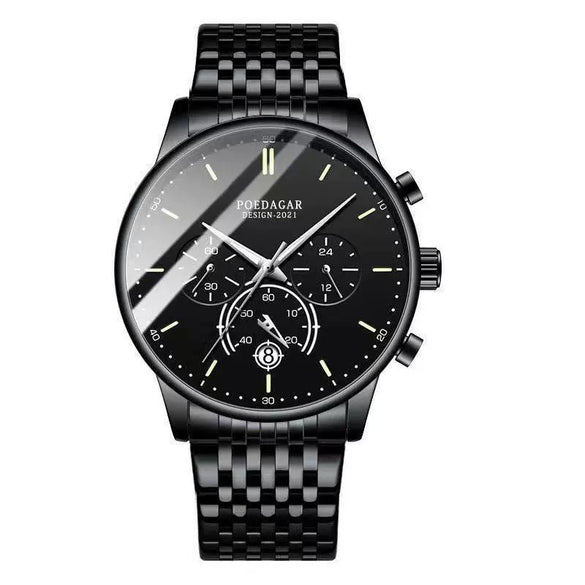 Men's Watch Alloy Stainless Steel Sapphire Crystal Glass Mirror Round Waterproof Luminous Multifunctional Quartz Leisure