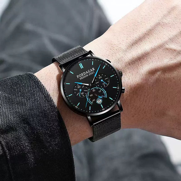 Men's Watch Alloy Stainless Steel Sapphire Crystal Glass Mirror Round Waterproof Luminous Multifunctional Quartz Leisure