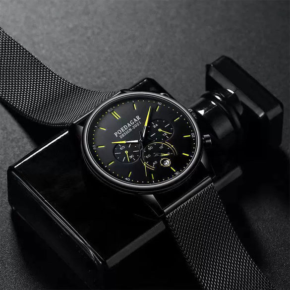 Men's Watch Alloy Stainless Steel Sapphire Crystal Glass Mirror Round Waterproof Luminous Multifunctional Quartz Leisure