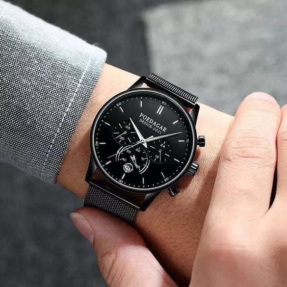 Men's Watch Alloy Stainless Steel Sapphire Crystal Glass Mirror Round Waterproof Luminous Multifunctional Quartz Leisure