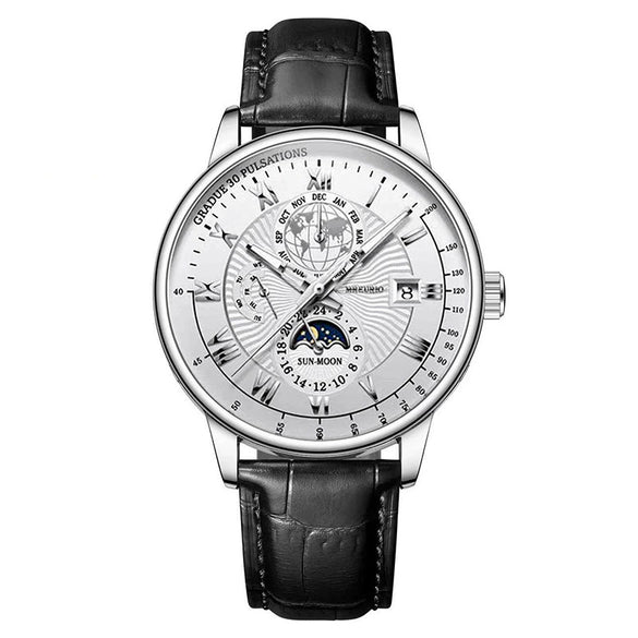 Men's Watch And Belt Set Alloy Case Imitation Leather Strap Round Dial Business Style