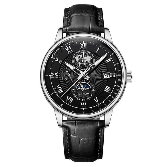 Men's Watch And Belt Set Alloy Case Imitation Leather Strap Round Dial Business Style