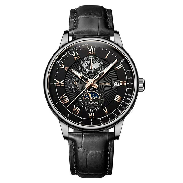 Men's Watch And Belt Set Alloy Case Imitation Leather Strap Round Dial Business Style