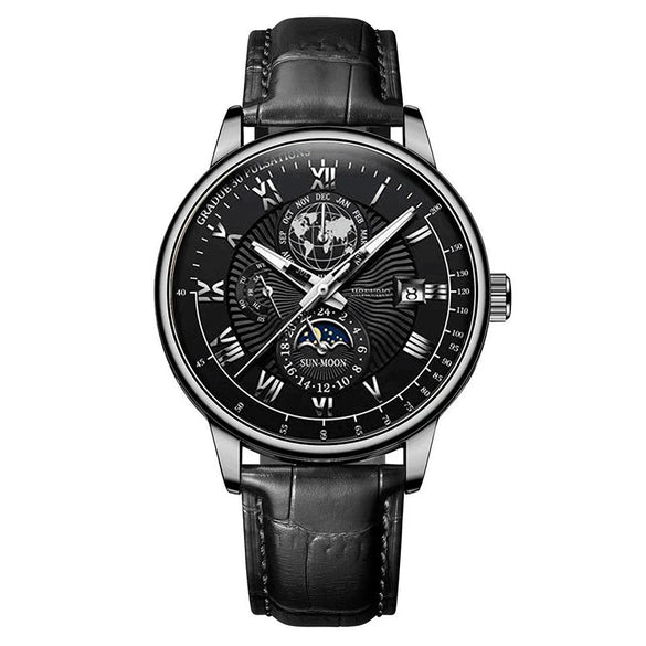 Men's Watch And Belt Set Alloy Case Imitation Leather Strap Round Dial Business Style