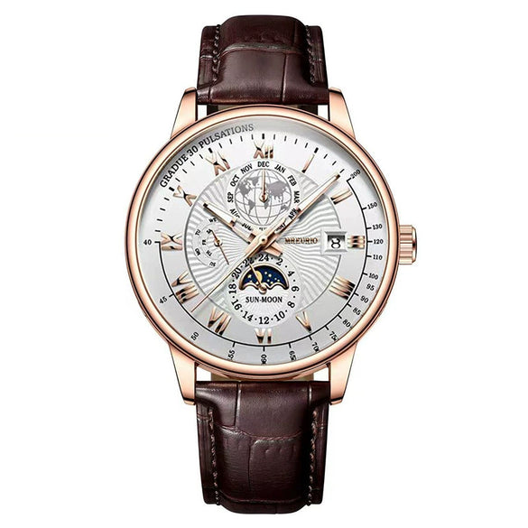 Men's Watch And Belt Set Alloy Case Imitation Leather Strap Round Dial Business Style