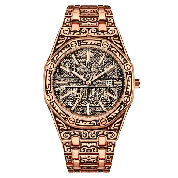 Men's Watch Metal Mineral Strengthened Glass Mirror Octagonal Round Luminous Leisure Style