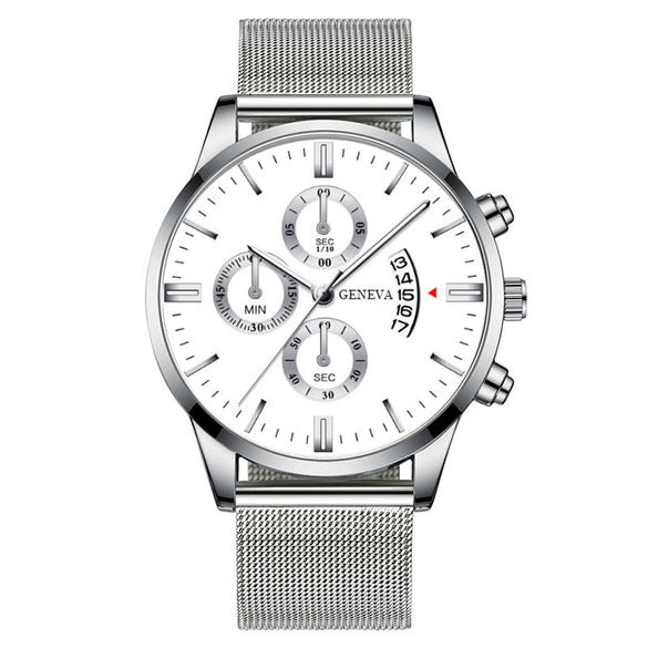 Men's Watch Stainless Steel Mesh Belt Alloy Case Round Dial Fashion Style