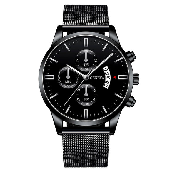 Men's Watch Stainless Steel Mesh Belt Alloy Case Round Dial Fashion Style