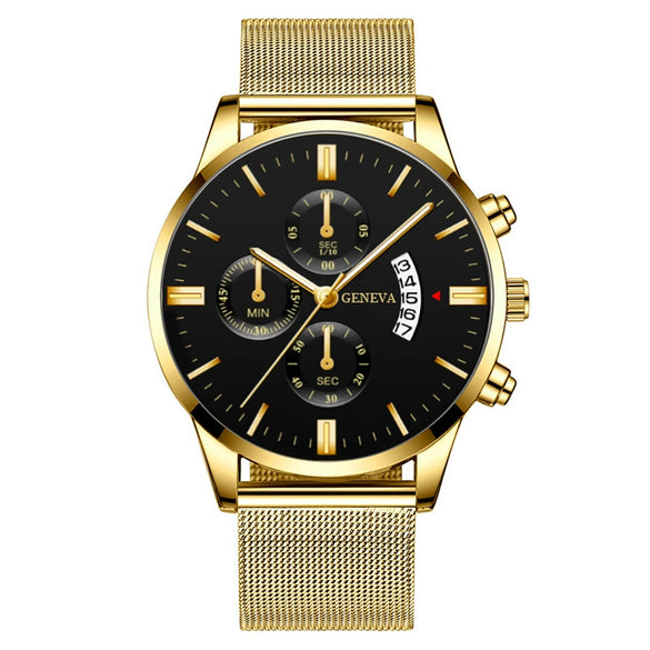 Men's Watch Stainless Steel Mesh Belt Alloy Case Round Dial Fashion Style