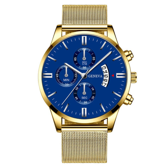 Men's Watch Stainless Steel Mesh Belt Alloy Case Round Dial Fashion Style