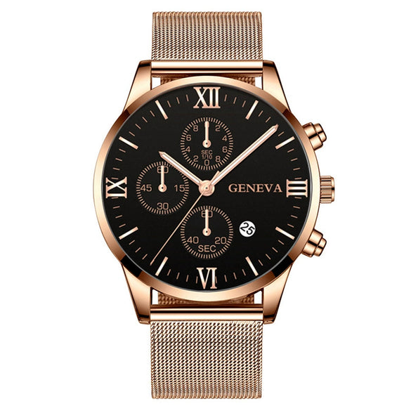 Men's Watch Stainless Steel Metal Milan Belt Mesh Belt Roman Pattern Round Dial Leisure Style