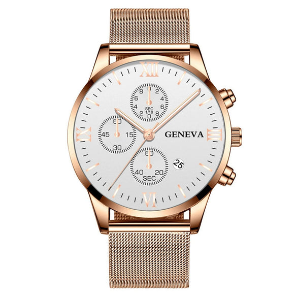 Men's Watch Stainless Steel Metal Milan Belt Mesh Belt Roman Pattern Round Dial Leisure Style