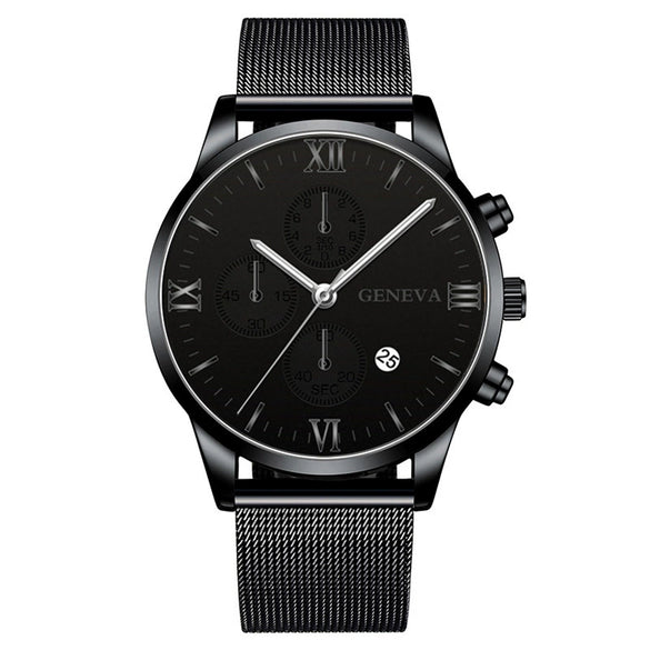 Men's Watch Stainless Steel Metal Milan Belt Mesh Belt Roman Pattern Round Dial Leisure Style