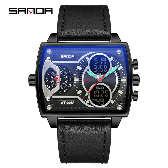 Men's Watch Zinc Alloy Case Belt Silicone Steel Belt Square Dial Highend Business Fashion Electronic Quartz Watch