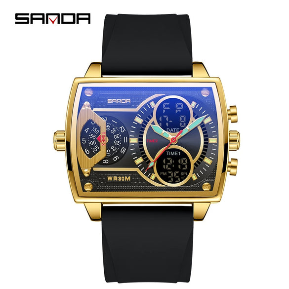 Men's Watch Zinc Alloy Case Belt Silicone Steel Belt Square Dial Highend Business Fashion Electronic Quartz Watch