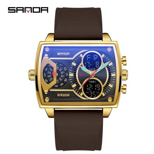 Men's Watch Zinc Alloy Case Belt Silicone Steel Belt Square Dial Highend Business Fashion Electronic Quartz Watch