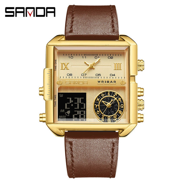 Men's Watch Zinc Alloy Case Belt Silicone Steel Belt Square Dial Highend Business Fashion Electronic Quartz Watch